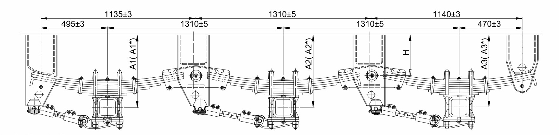 Suspension mécanique American Tridem Grade 16T * 3 avec ressort à 9 lames (Plaque à ressort 16 * 90)