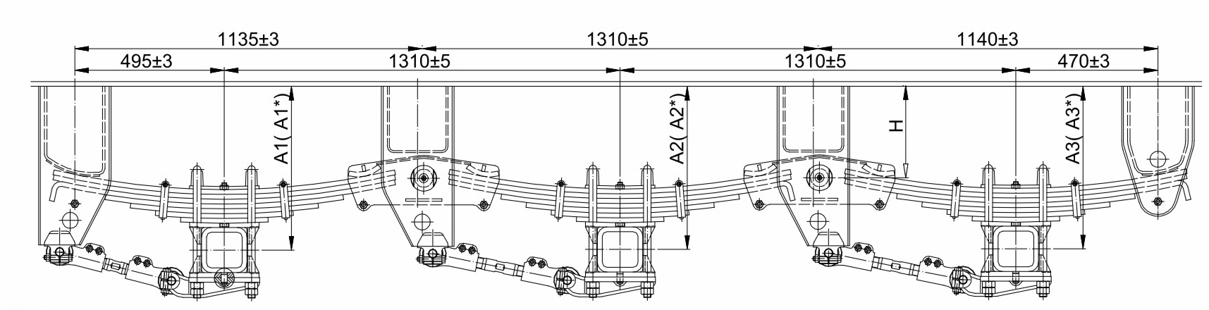 American Tridem Mechinical suspension 16T * 3 Grade avec ressort à 12 lames 13 * 100 plaque à ressort